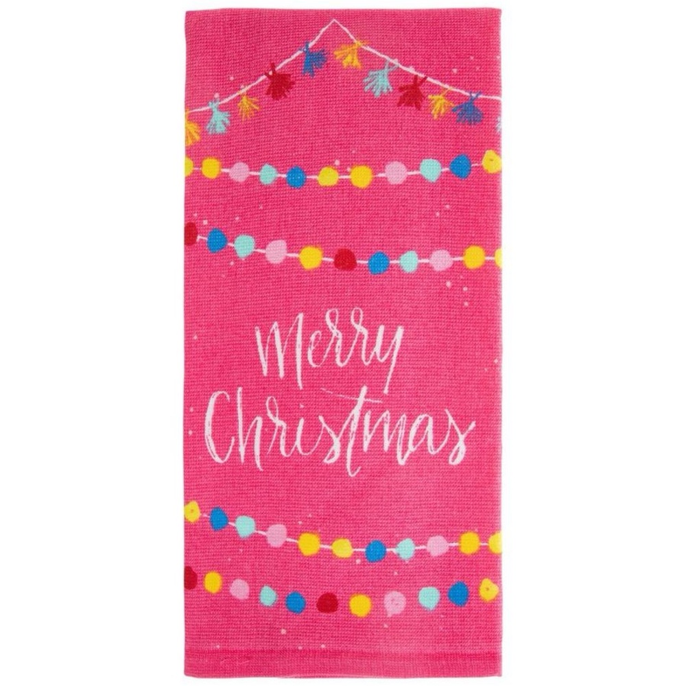 Pink Merry Christmas Kitchen Towels Set of 2 NWT